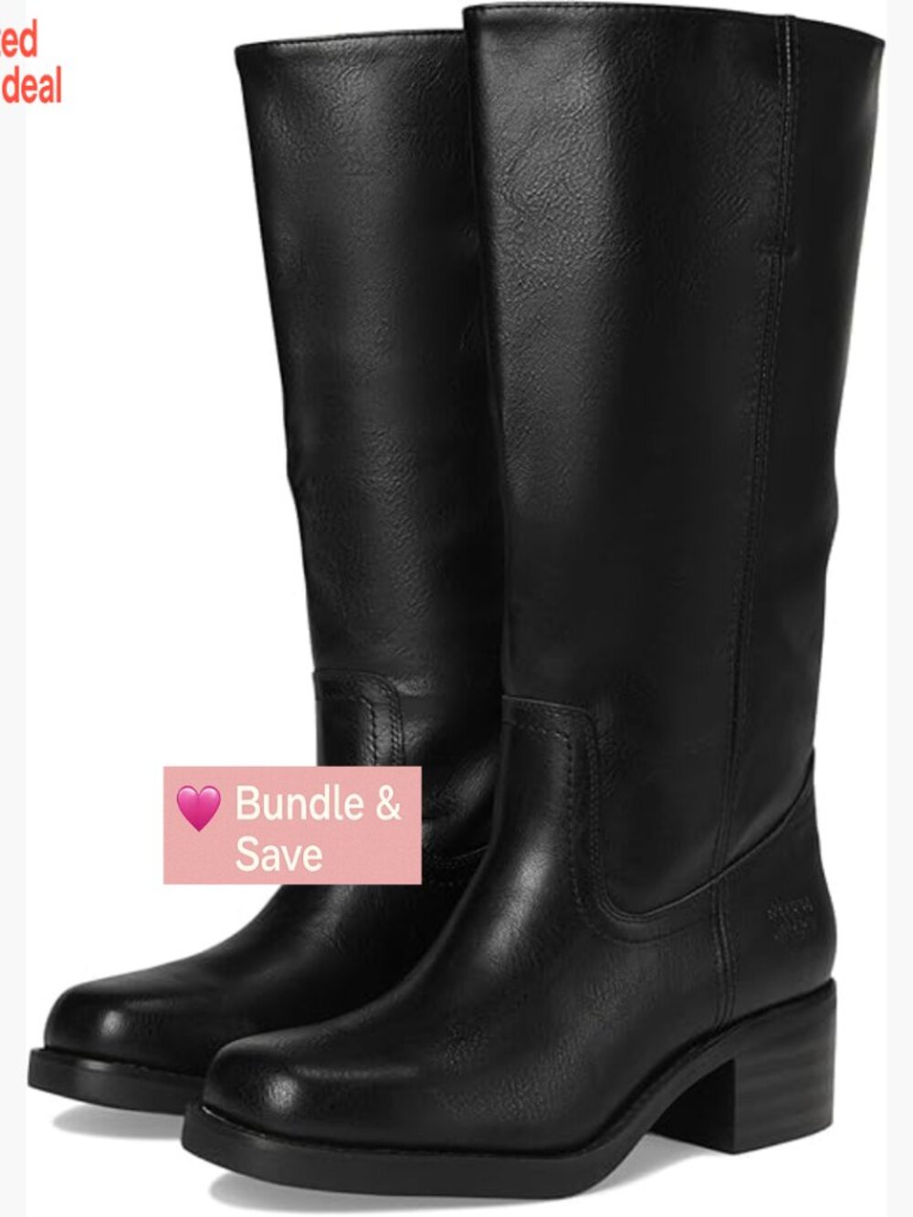 14" Wide Calf Mid-Calf Boots Block Heel Pull-On Equestrian Style